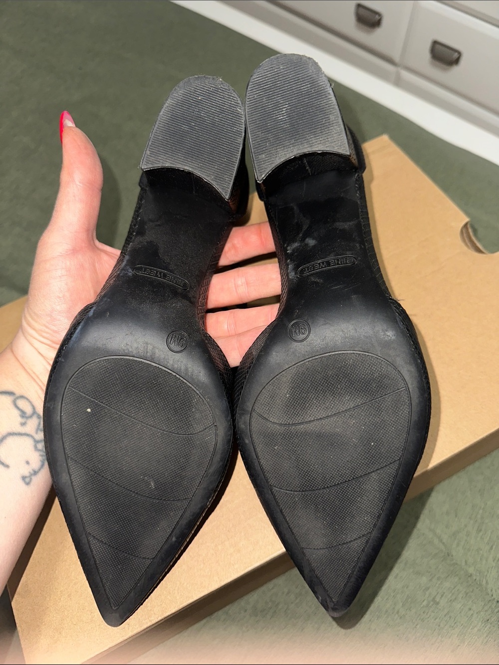 Nine West Black Textured Pointed-Toe Ankle-Strap Heels - Picture 3 of 3